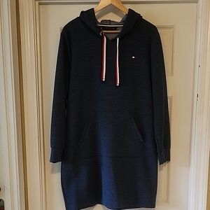 Tommy Hilfiger Blue Hoodie Dress with Red and White Accents